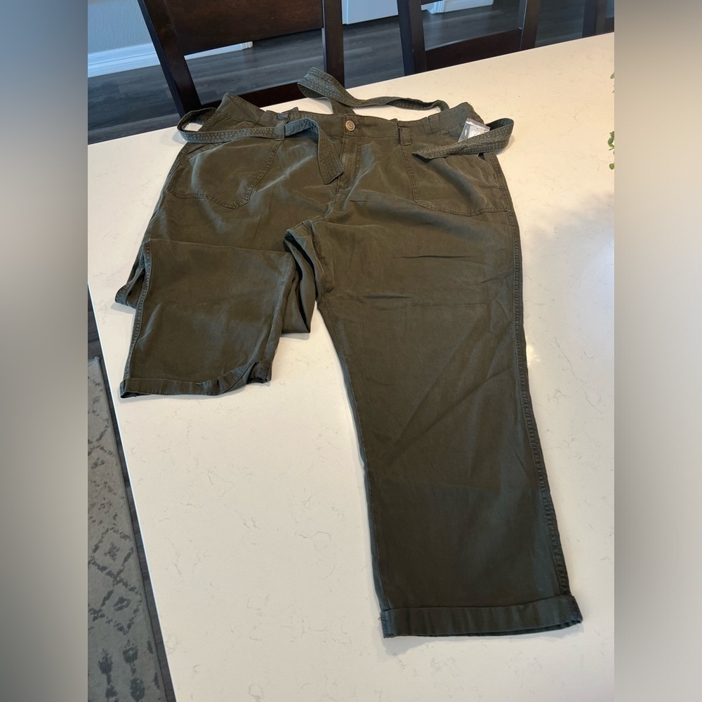 NWT Maurices Pants  Green Tencel Cotton High Wasit
Belted Tapered Leg Size 22W
